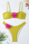 stylish patchwork 3-color 3d flowers padded suspender bikini sets_White_Pink_Deep Yellow