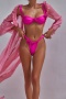 sexy patchwork solid color 3d flowers padded underwire suspender bikini sets_Black_Magenta