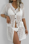 sexy cut out knitted single-breasted v-neck beach cover-up(only cover-up)_Black_White