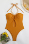 new patchwork 5-color nylon padded lace-up halterneck one-piece swimsuit_Black_Rose Red_Magenta_Deep Yellow
