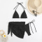 new patchwork 5-color stripes padded with one size skirts three-piece swimsuit_Black
