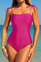 new resort-style solid color patchwork padded suspender one-piece swimsuit_Black_Magenta
