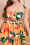 new plus-size flower printing padded underwire tankini sets with one size skirts_Yellow_Orange
