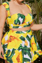 new plus-size flower printing padded underwire tankini sets with one size skirts_Yellow