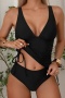 s-xl new 4-color patchwork padded suspender high-waist tankini sets_Black
