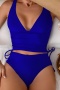 s-xl new 4-color patchwork padded suspender high-waist tankini sets_Black_Red_Sea Blue