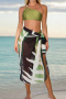 stylish leaves printing padded with chiffon one size skirts three-piece swimsuit_Black_Forest Green