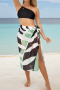 stylish leaves printing padded with chiffon one size skirts three-piece swimsuit_Black