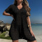 new stretch solid see-through knit drawstring one size cover-up (only cover-up)_Black