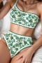 stylish retro floral printing 4 colors one shoulder high waist tankini set_Red_Yellow_Green
