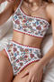 stylish retro floral printing 4 colors one shoulder high waist tankini set_Red