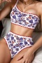 stylish retro floral printing 4 colors one shoulder high waist tankini set_Red_Yellow_Green_Multicolor