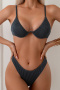 sexy textured stripe padded underwire backless adjustable straps bikini set_Gray_Dark Gray