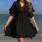 stylish two colors v-neck loose beach dress cover-up(only cover-up)_Black