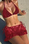 sexy see through lace padded halter-neck mini skirt three-piece swimsuit_Black_Red