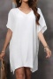 stylish pure color v-neck loose beach dress cover-up(only cover-up)_Black_White