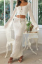 casual solid color lace-up slim-fit top maxi skirt set beach cover-up size run small_White