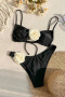 beach 3d flower decor padded two piece set bikini_Black