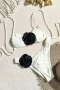 beach 3d flower decor padded two piece set bikini_Black_White