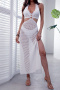 sexy cut out knitted deep v halter-neck beach dress cover-up(only dress)_White