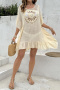 stylish hollow out crochet loose beach mini dress cover-up(only cover-up)_White_Beige