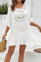 stylish hollow out crochet loose beach mini dress cover-up(only cover-up)_White