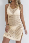 sexy cut out knitted 6 colors beach mini dress cover-up(only cover-up)_Black_White_Pink_Green_Blue_Beige