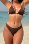 sexy textured 3 colors padded halter-neck lace-up triangle bikini set_Black_Dark Green_Brown