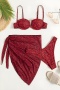 sexy leopard printing 5 colors padded wrap skirt three-piece swimsuit_Black_Red