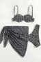 sexy leopard printing 5 colors padded wrap skirt three-piece swimsuit_Black