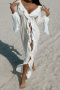sexy non-stretch solid color see-through cardigan beach cover-up_Black_White