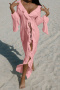 sexy non-stretch solid color see-through cardigan beach cover-up_Black_White_Pink