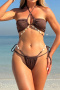 sexy exquisite shell chain decor padded halter-neck lace-up bikini set_Black_Dark Green_Brown