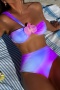 sexy gradient color 3d flower decor padded one shoulder high waist bikini set_Orange_Light Green_Blue