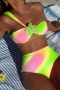 sexy gradient color 3d flower decor padded one shoulder high waist bikini set_Orange_Light Green