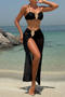 sexy metallic oyster decor padded removable padding three-piece swimsuit_Black