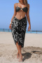 sexy beading padded leaf printing skirt three-piece swimwear_Black