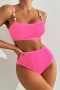 stylish textured 5 colors beading padded backless sling high waist tankini set_Black_Magenta