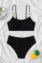 stylish textured 5 colors beading padded backless sling high waist tankini set_Black
