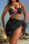 sweet sexy 3d flower decor padded lace skirt three-piece swimsuit_Black
