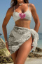sweet sexy 3d flower decor padded lace skirt three-piece swimsuit_Black_White_Beige
