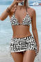 retro sexy geometric print padded mesh skirt three-piece swimwear & headkerchief_White