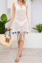sexy cut out knitted tassel v-neck dress cover-up(only cover-up)_Black_White