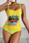 stylish positioning print mesh stitching padded  backless sling tankini set_Black_White_Red_Yellow