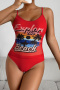 stylish positioning print mesh stitching padded  backless sling tankini set_Black_White_Red