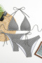 sexy 4 colors checkered padded halter-neck lace-up three-piece swimwear_Black