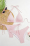 sexy 4 colors checkered padded halter-neck lace-up three-piece swimwear_Black_Pink