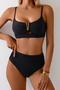 stylish 5 colors metal decor padded high waist tankini set_Black