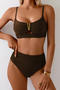 stylish 5 colors metal decor padded high waist tankini set_Black_Magenta_Dark Green_Blue_Brown