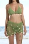 sexy cut out knitted shell decor padded halter-neck three-piece swimsuit_Green